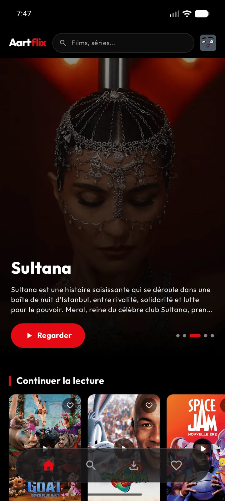 Capture d'écran Aartflix — Home Screen